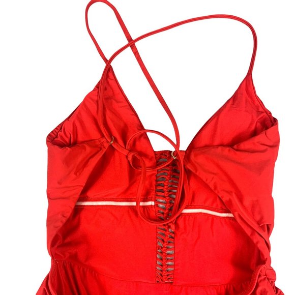 Women's Pilyq Victoria One Piece Cut Out Open Back Swimsuit in Red Coral Size M - Picture 8 of 12